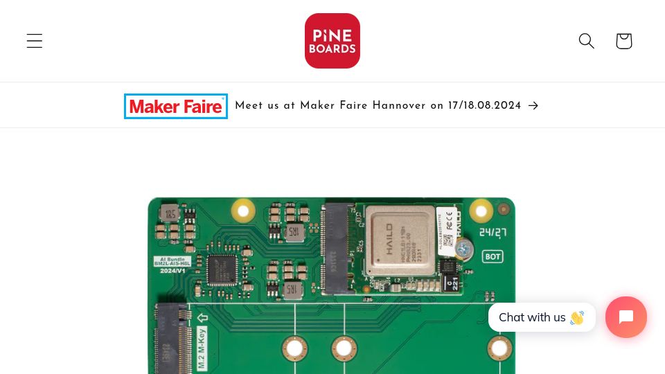 Screenshot of pineboards.io: Pineboards AI HAT enables Hailo-8L and NVMe boot storage on a Pi 5