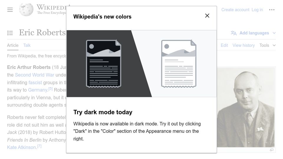 Screenshot of en.wikipedia.org: Eric Roberts (Spy)
