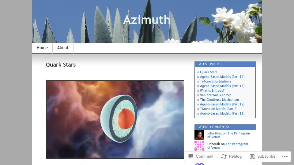 Screenshot of johncarlosbaez.wordpress.com: Quark Stars