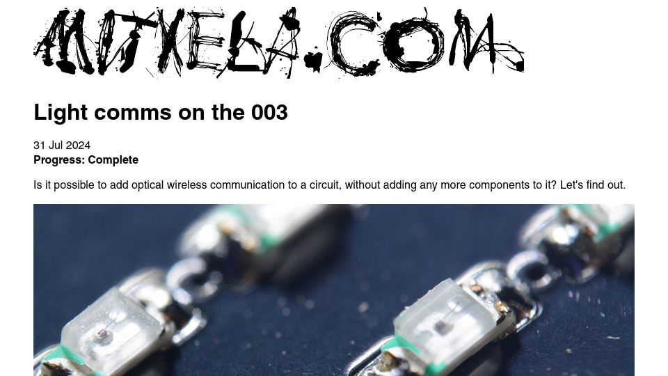 Screenshot of mitxela.com: Programming a CH32v003 with light