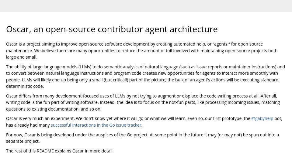 Screenshot of go.googlesource.com: Oscar, an open-source contributor agent architecture