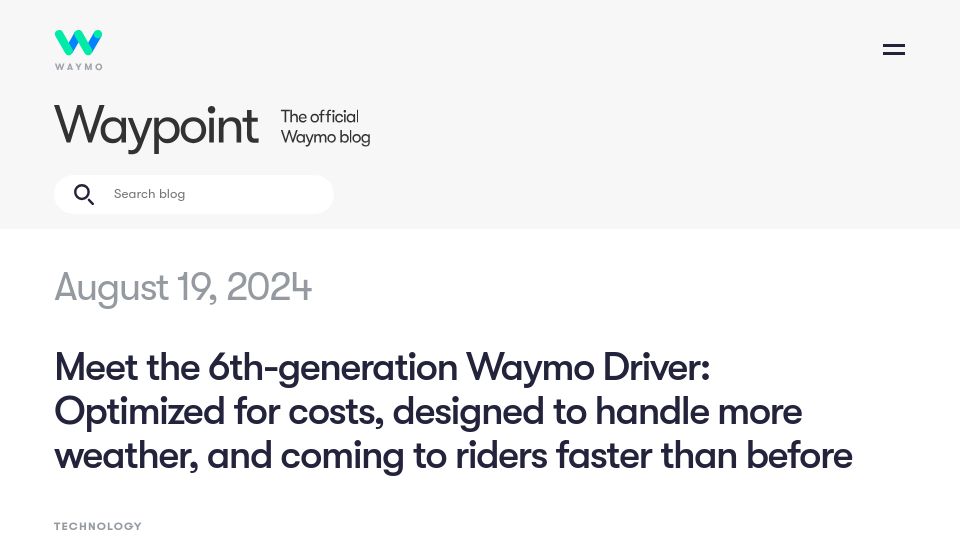 Screenshot of waymo.com: 6th-generation Waymo Driver