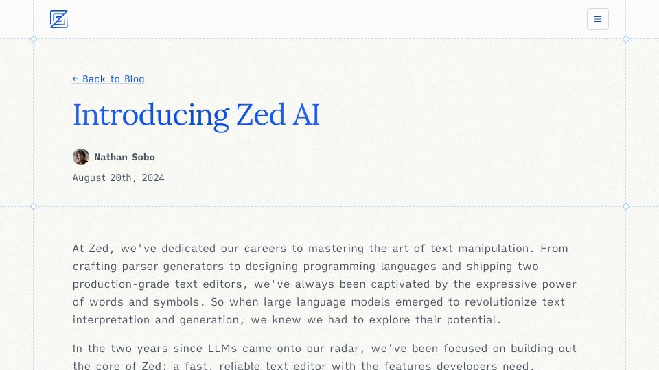 Screenshot of zed.dev: Zed AI