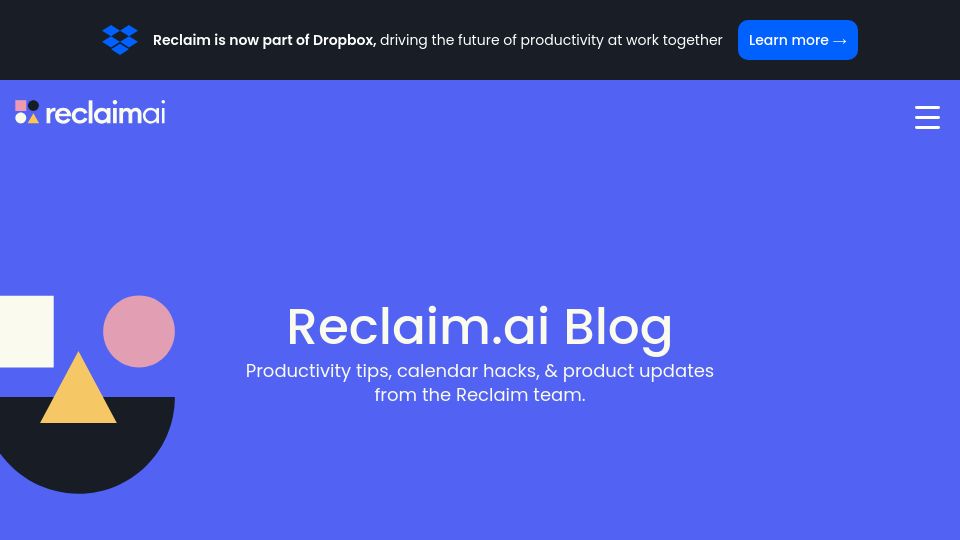 Screenshot of reclaim.ai: Dropbox Acquires Reclaim.ai