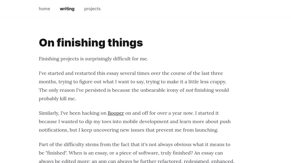 Screenshot of alexreichert.com: On finishing projects