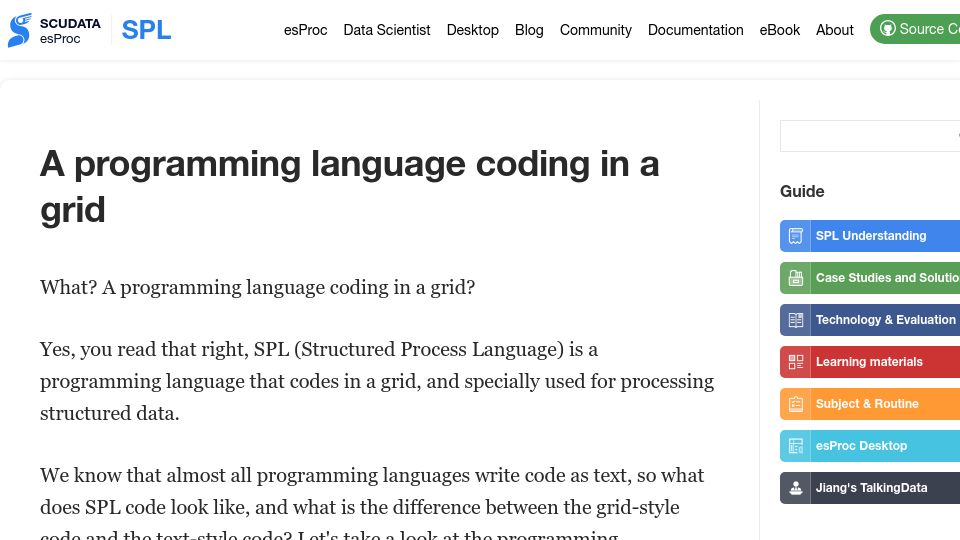 Screenshot of blog.scudata.com: SPL: A programming language coding in a grid