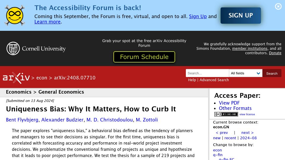 Screenshot of arxiv.org: Uniqueness Bias: Why it matters, how to curb it