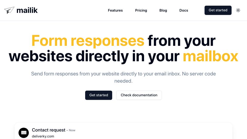 Screenshot of mailik.dev: Show HN: Mailik – Effortlessly Receive Form Responses in Your Inbox