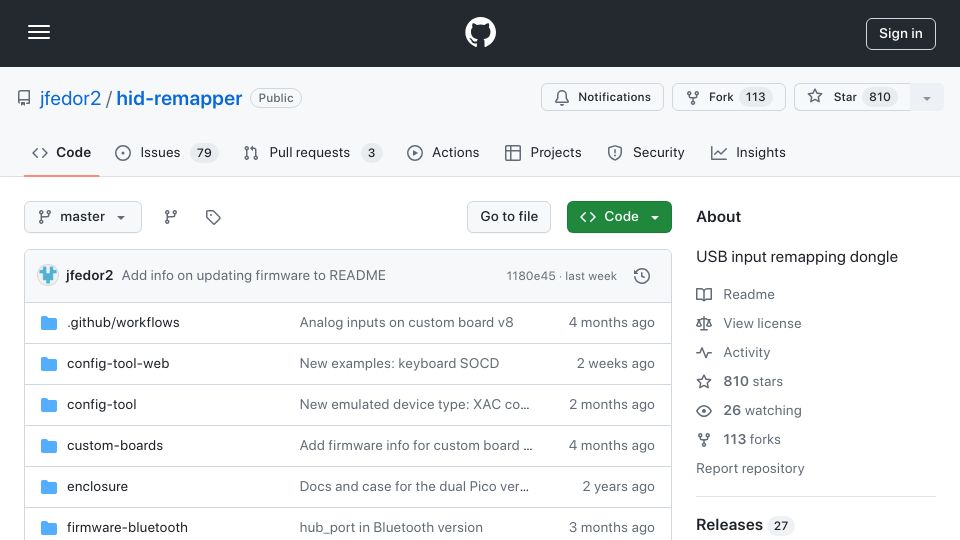 Screenshot of github.com: RP2040 Hid Remapper
