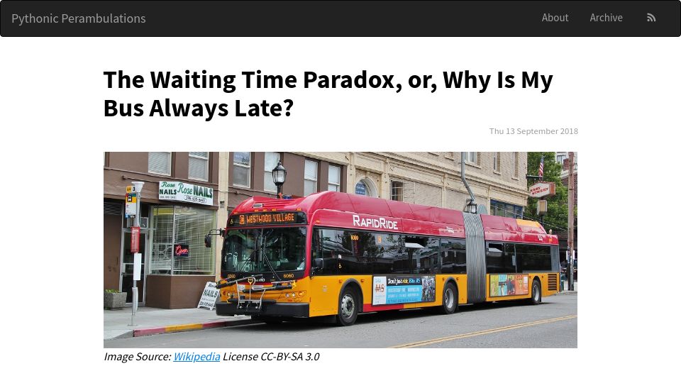 Screenshot of jakevdp.github.io: The waiting time paradox: why is my bus always late? (2018)