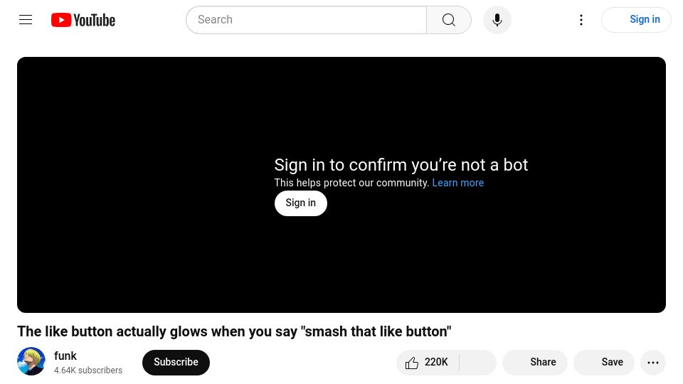 Screenshot of youtube.com: The YouTube like button glows when you say "smash that like button" [video]