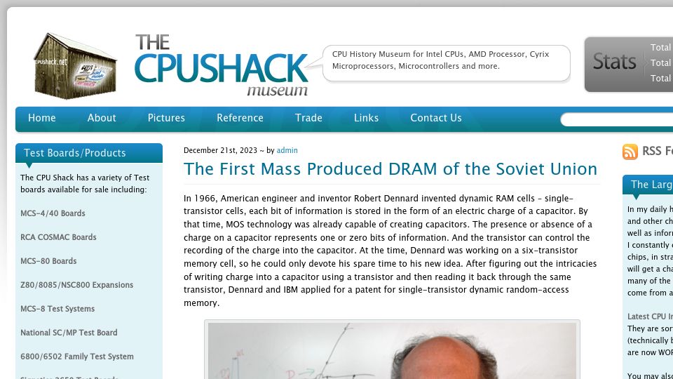 Screenshot of cpushack.com: The first mass-produced DRAM of the Soviet Union