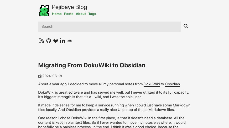 Screenshot of kaeruct.github.io: Migrating from DokuWiki to Obsidian