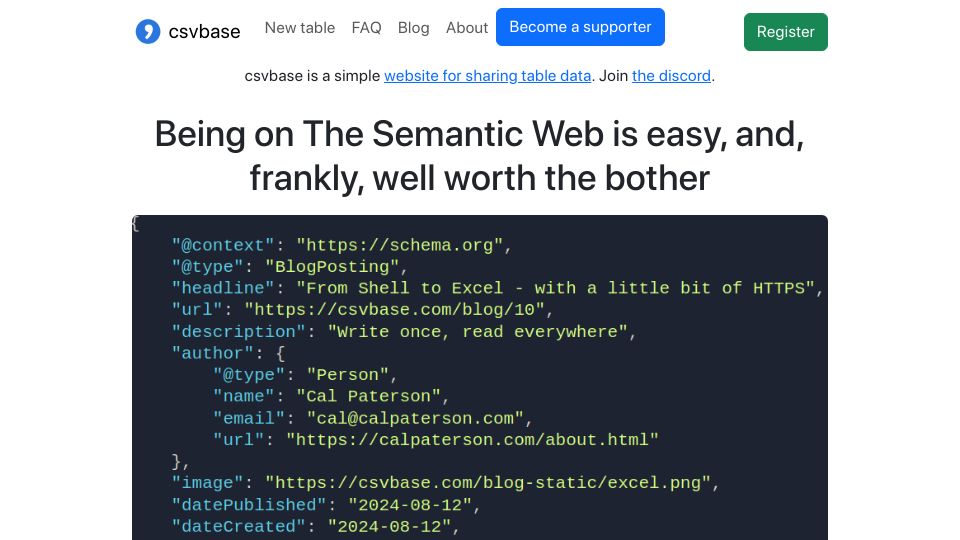 Screenshot of csvbase.com: The semantic web is now widely adopted