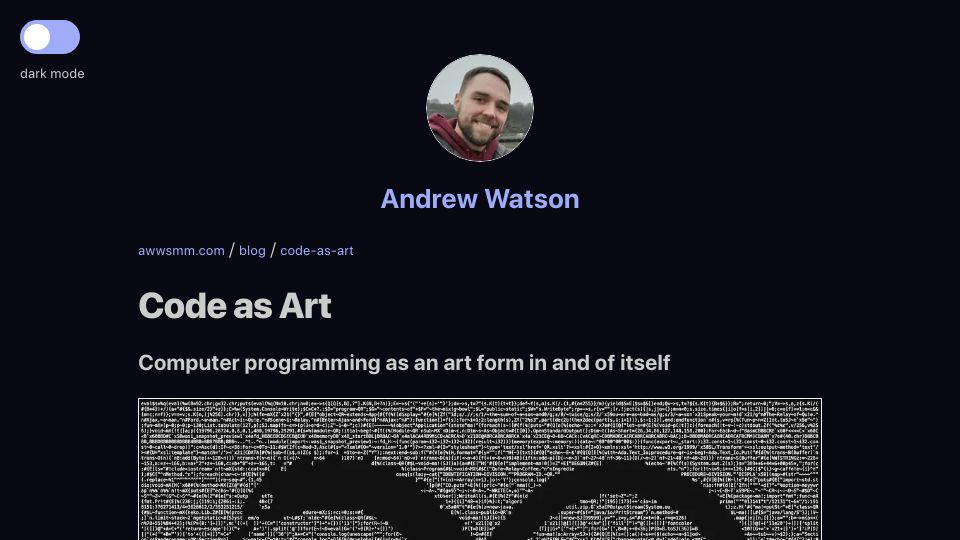 Screenshot of awwsmm.com: Code as Art