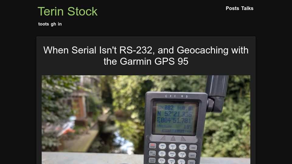 Screenshot of terinstock.com: When Serial Isn't RS-232, Geocaching with the Garmin GPS 95