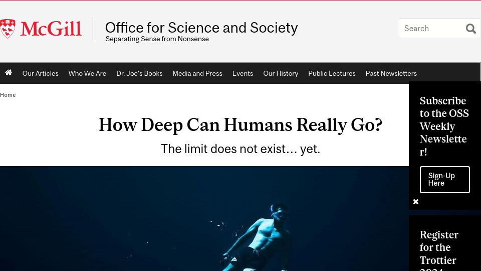 Screenshot of mcgill.ca: How Deep Can Humans Go?