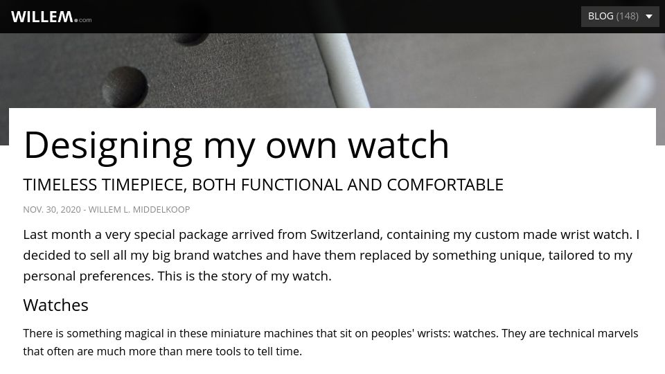Screenshot of willem.com: Designing my own watch (2020)