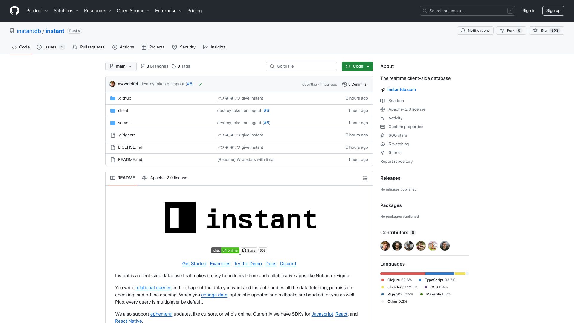Screenshot of github.com: Show HN: InstantDB – A Modern Firebase
