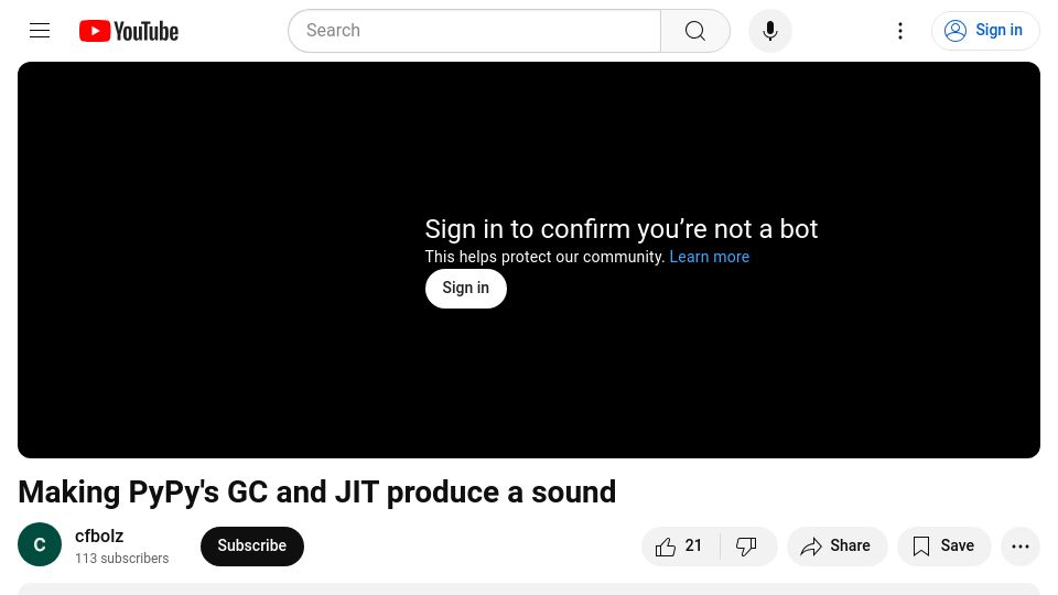 Screenshot of youtube.com: Making PyPy's GC and JIT produce a sound [video]