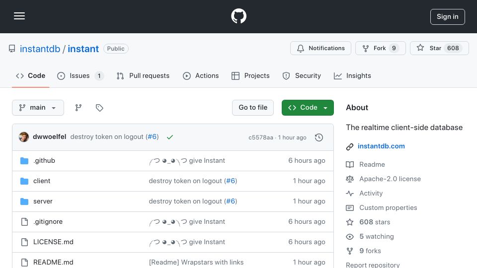 Screenshot of github.com: Show HN: InstantDB – A Modern Firebase