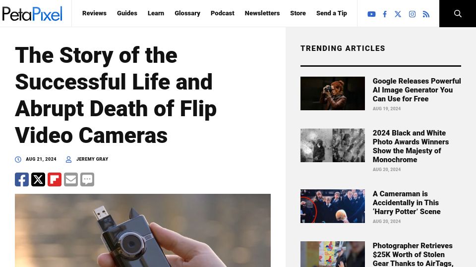 Screenshot of petapixel.com: The Story of the Successful Life and Abrupt Death of Flip Video Cameras