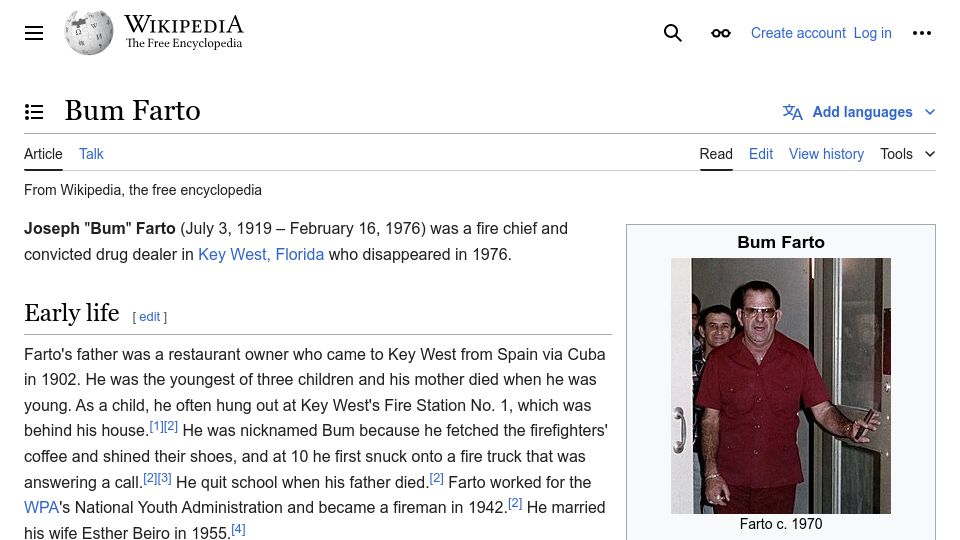 Screenshot of en.wikipedia.org: Bum Farto