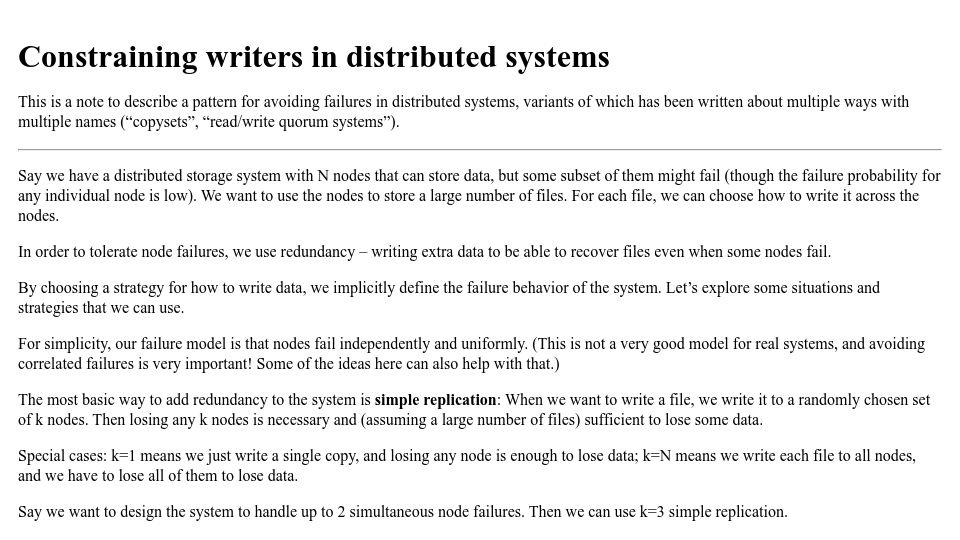 Screenshot of shachaf.net: Constraining writers in distributed systems