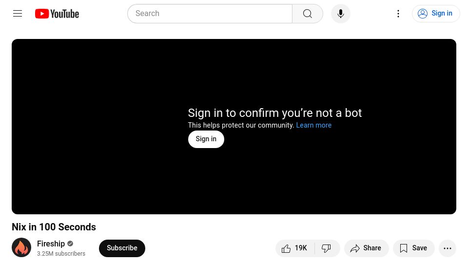 Screenshot of youtube.com: Nix in 100 Seconds [video]