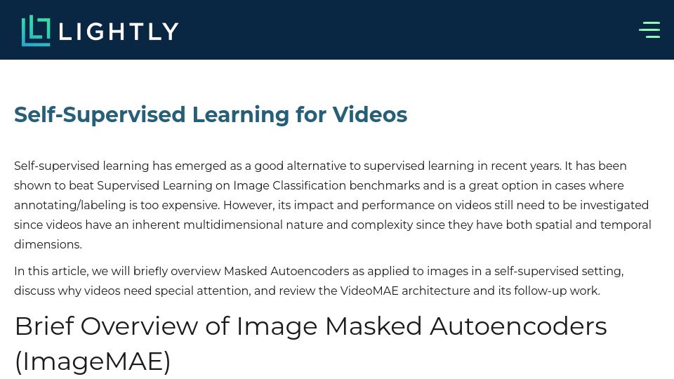 Screenshot of lightly.ai: Self-Supervised Learning for Videos