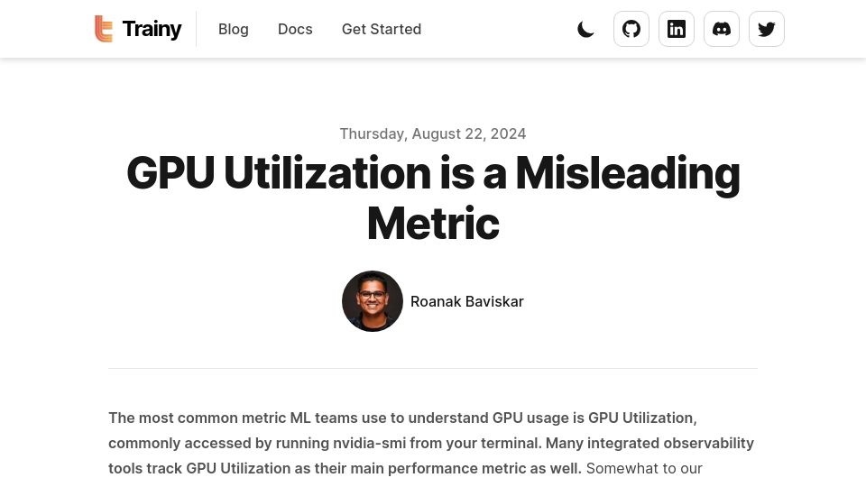 Screenshot of trainy.ai: GPU utilization can be a misleading metric