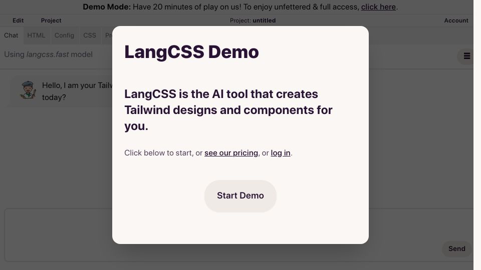 Screenshot of langcss.com: Show HN: LangCSS – An AI Assistant for Tailwind