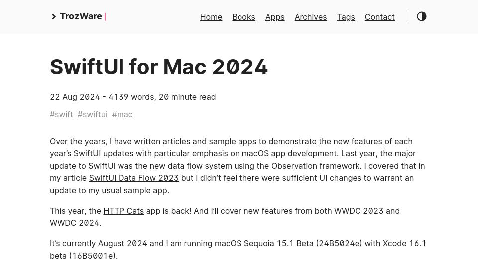 Screenshot of troz.net: SwiftUI for Mac 2024