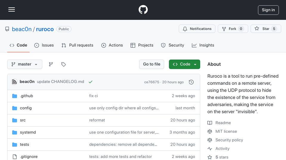 Screenshot of github.com: Show HN: Ruroco – like port knocking, but better