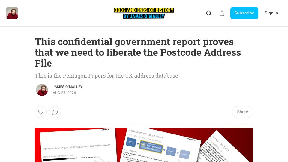 Screenshot of takes.jamesomalley.co.uk: We need to liberate the Postcode Address File