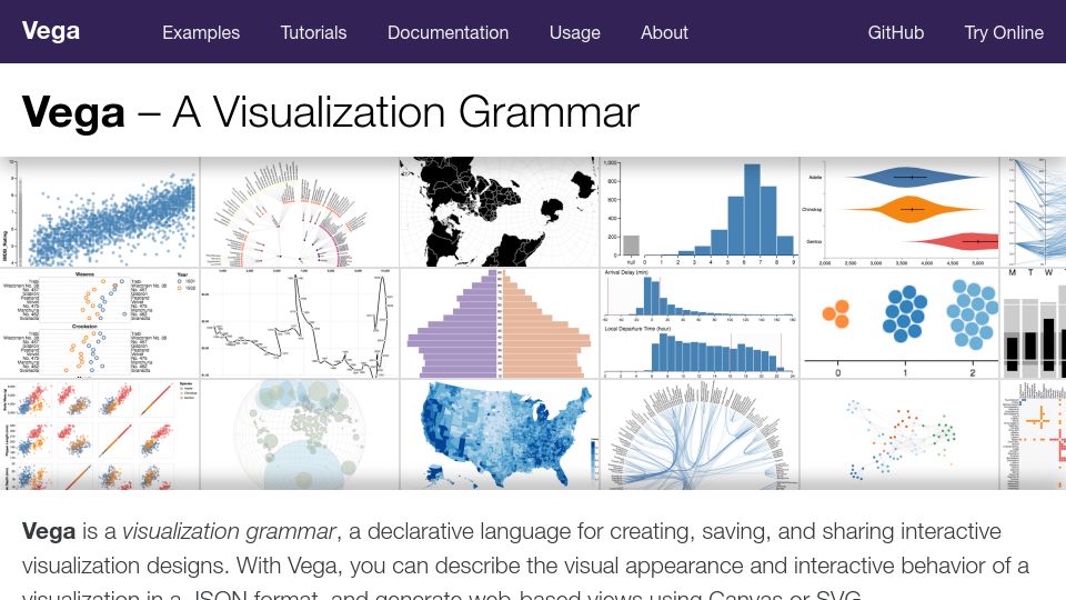 Screenshot of vega.github.io: Vega – A declarative language for interactive visualization designs