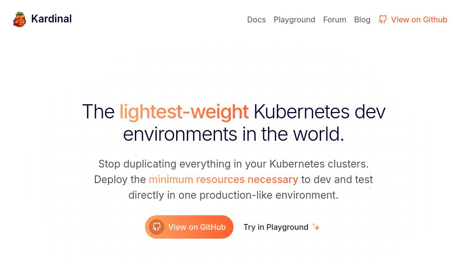 Screenshot of kardinal.dev: Show HN: Kardinal – Building light-weight Kubernetes dev ephemeral environments