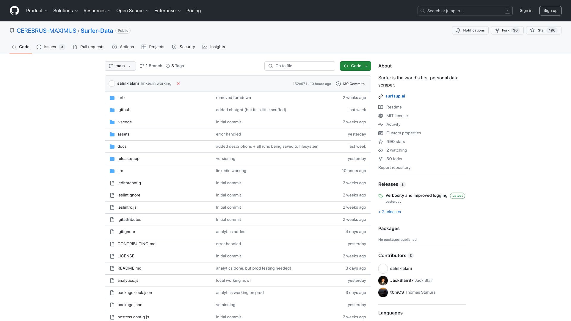 Screenshot of github.com: Surfer: Centralize all your personal data from online platforms