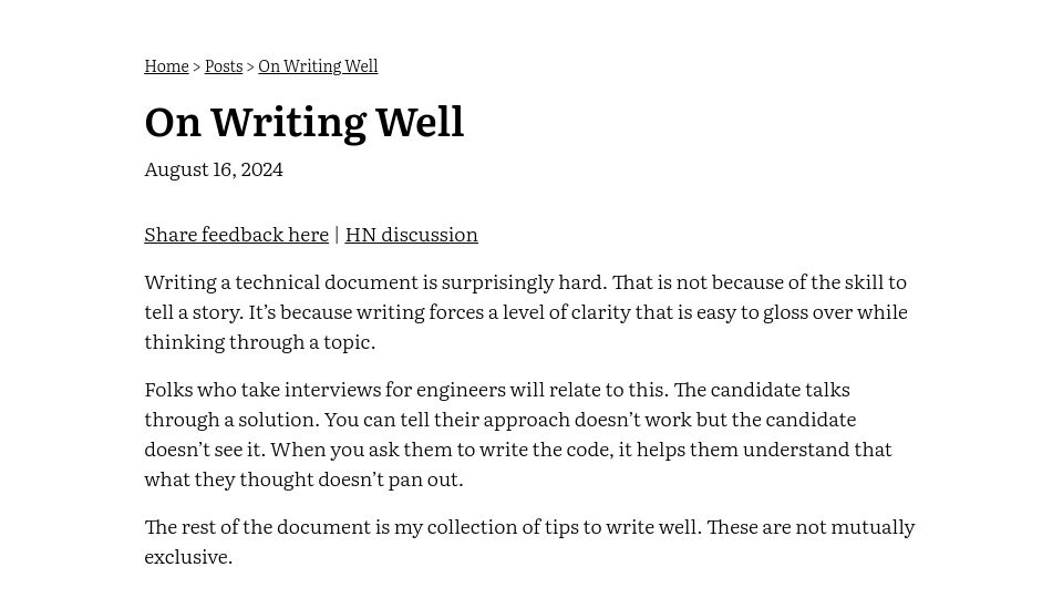 Screenshot of zodvik.com: On Writing Well