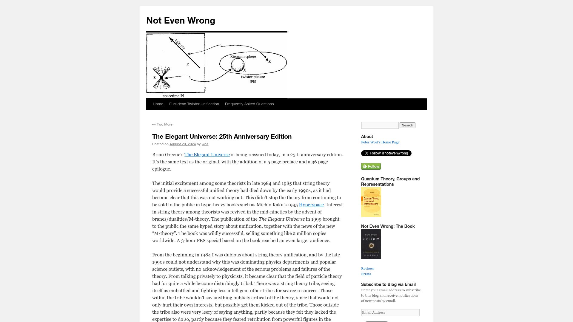 Screenshot of math.columbia.edu: The Elegant Universe: 25th Anniversary Edition