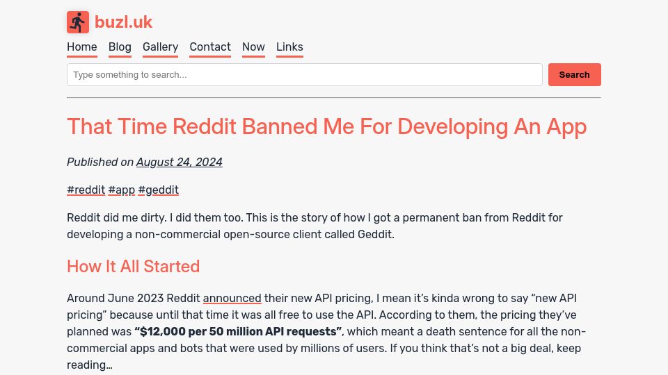 Screenshot of buzl.uk: Reddit banned me for developing Geddit