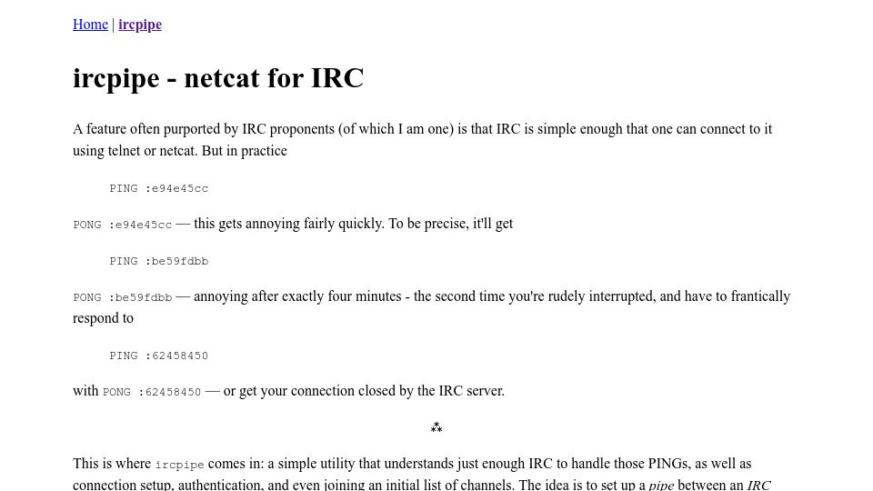 Screenshot of gir.st: Ircpipe – Netcat for IRC