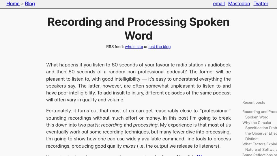 Screenshot of tratt.net: Recording and Processing Spoken Word