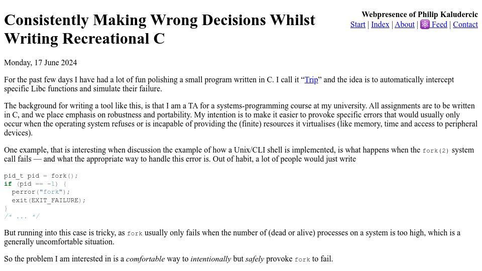Screenshot of amodernist.com: Consistently Making Wrong Decisions Whilst Writing Recreational C