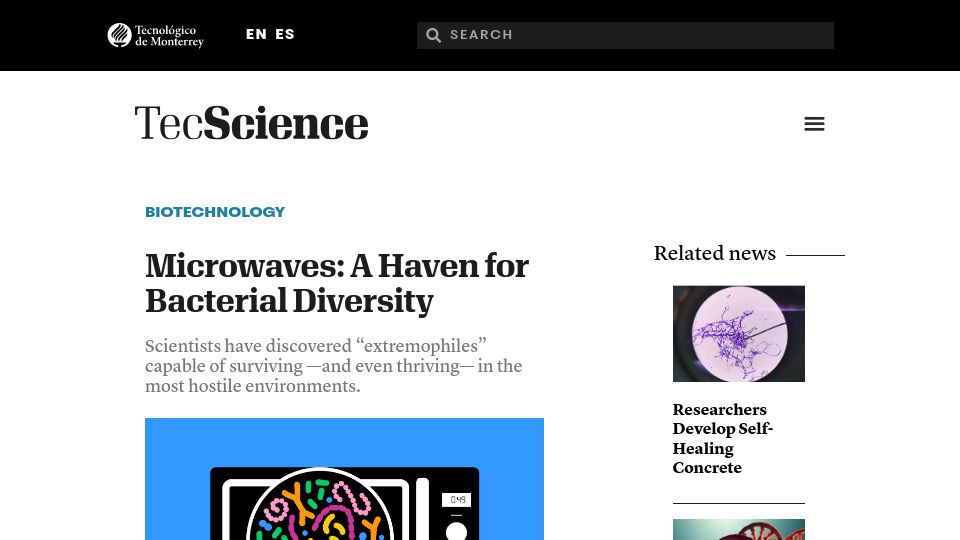 Screenshot of tecscience.tec.mx: Microwaves: A Haven for Bacterial Diversity