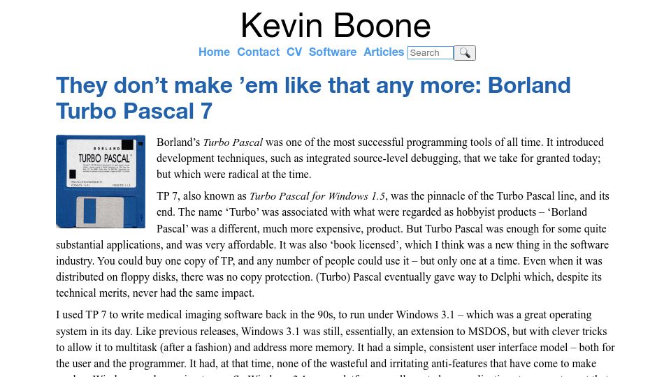 Screenshot of kevinboone.me: They don't make 'em like that any more: Borland Turbo Pascal 7