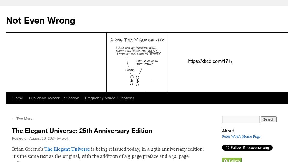 Screenshot of math.columbia.edu: The Elegant Universe: 25th Anniversary Edition