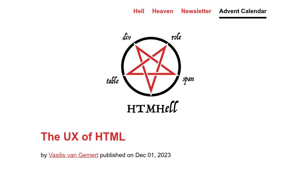 Screenshot of htmhell.dev: The UX of HTML (2023)