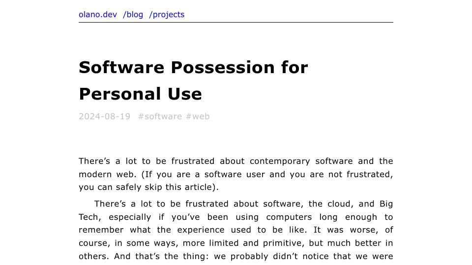 Screenshot of olano.dev: Software possession for personal use