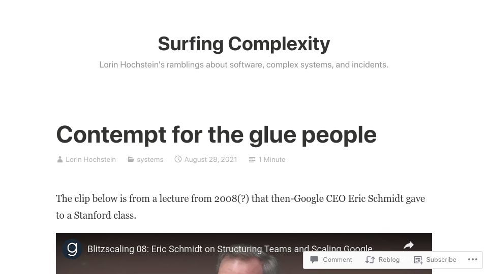 Screenshot of surfingcomplexity.blog: Contempt for the Glue People
